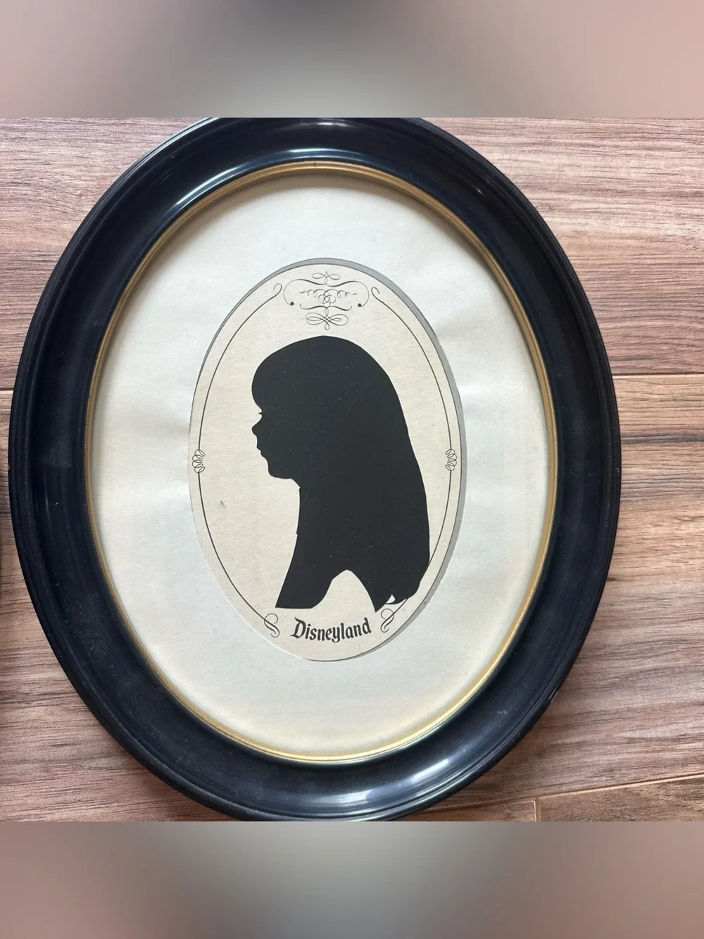 Disneyland Silhouette Portrait Black Gold Oval Frame Set of 2 Boy And girl